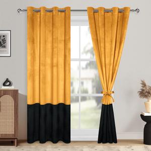 XWZO Gold Black Velvet Color Block Curtains 84 inches Long with Tiebacks Set of 2 Room Darkening Grommet Window Treatment Panels for Bedroom Living Room Luxury Modern Blackout Curtains XWZO Gold Black Velvet Color Block Curtains 84 inches Long with Tiebacks Set of 2 Room Darkening Grommet Window Treatment Panels for Bedroom Living Room Luxury Modern Blackout Curtains