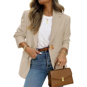 MEROKEETY Blazers for Women 2026 Long Sleeve Open Front Suit Jacket Business Casual Work Office Blazer (L)