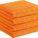 Homaxy 100% Cotton Terry Kitchen Towels(Orange, 13 x 28 inches), Checkered Designed, Soft and Super Absorbent Dish Towels, 4 Pack
