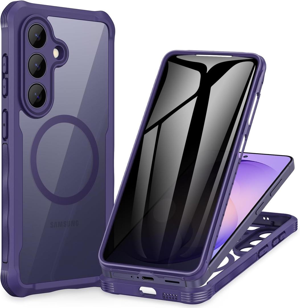 CENHUFO Privacy for Samsung Galaxy S26 Case, Full Body Phone Case with Built-in 9H Tempered Glass Privacy Screen Protector and Camera Protector, Shockproof Protective Clear Magnetic Cover - Purple