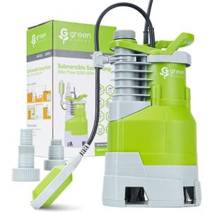 Green Expert 1.5HP Submersible Sump Pump High Flow 5000GPH 25ft Power Cord Manual Automatic On/Off for Water Removal from Basement Sump Pit Pools Hot Tub Spas Garden Pond