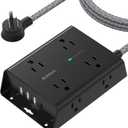 Surge Protector Power Strip, 8 Widely Outlets with 4 USB Ports(1 USB C Outlet), Addtam 3-Side Outlet Extender Strip with 5Ft Extension Cord, Flat Plug, Wall Mount for Dorm Home Office, Black