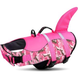 Queenmore Dog Life Jacket Ripstop Dog Shark Safety Vest Adjustable Preserver with High Buoyancy and Durable Rescue Handle, Pink Camouflage, Size: Large Queenmore Dog Life Jacket Ripstop Dog Shark Safety Vest Adjustable Preserver with High Buoyancy and Durable Rescue Handle, Pink Camouflage, Size: Large