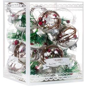Christmas Ornaments Ball Set-Shatterproof Clear Plastic Decorative Baubles for Xmas Tree House Holiday Wedding Party Decoration,19Pcs (Pine Needle) (Style 4)