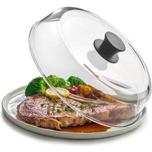 Le'raze 10inch Glass Microwave Splatter Cover for Food - 100% Food Grade BPA & Lead Free - Dishwasher Safe - Cookware & Bakeware Serving Dish Plate Mess Guard Lid with Easy Grip Silicone Handle Knob