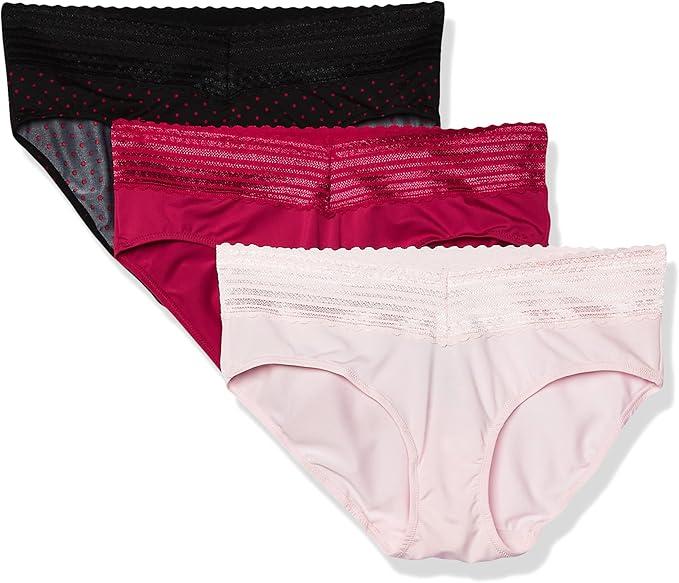 Warner's womens Blissful Benefits No Muffin 3 Pack Hipster Panties (X-Large, Pink/Sangria/Black Red Dot)
