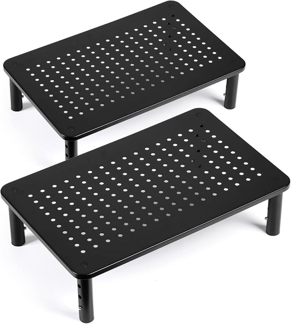 TV/Monitor Riser Desktop Stand, Flat Screen, Sturdy Metal Laptop Computer Shelf for Printer, iMac, 3 Height Adjustable PC with Mesh Platform , 2 Pack