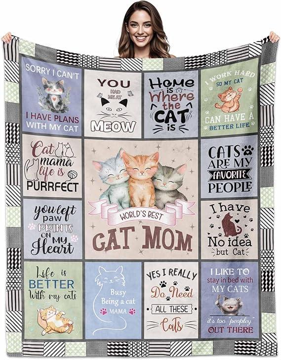 Cat Mom Gift for Woman, Cats Lover Blankets for Women, Cat Mom Blanket 60"X50", Cats Blankets for Women Girl