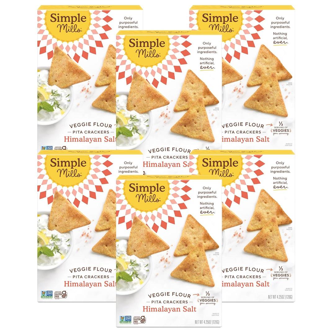 Simple Mills Veggie Pita Crackers, Himalayan Salt - Gluten Free, Vegan, Healthy Snacks, Paleo Friendly, 4.25 Ounce (Pack of 6)