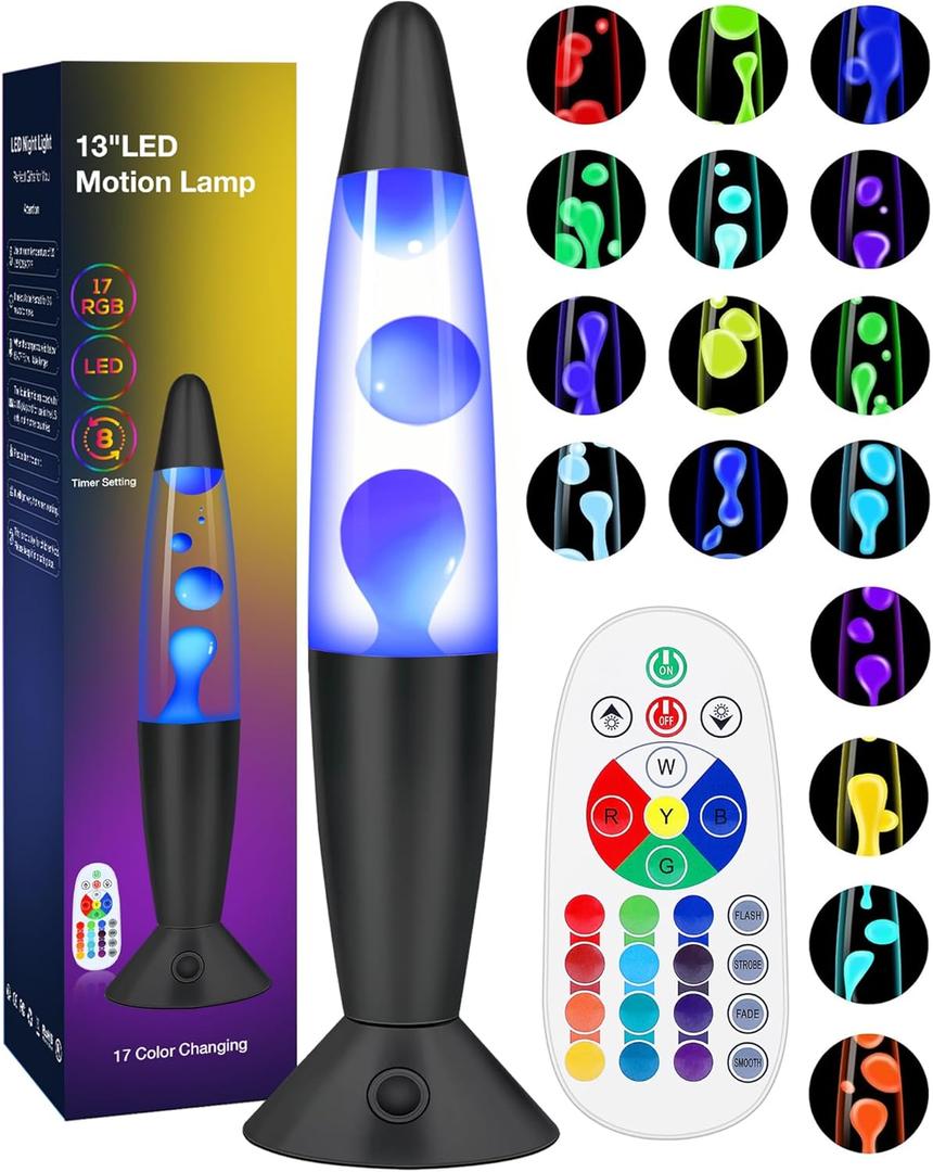 Color Changing Black Liquid Motion Lamps: 17 Colors LED Night Light for Adults with Remote & Timer, Smart Ambient Mood Lighting for Bedroom Office, Novelty Cool Christmas Birthday Gifts, 13 Inch (White)