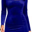 cailami Women's Sexy Bodycon Long Sleeve Velvet Elegant Mini Homecoming Party Dresses (Royal Blue)