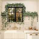 CQURE 24 Pack Eucalyptus Garland, Artificial Greenery Garland Faux Eucalyptus Leaves Table Vines for Wedding Backdrop Fireplace Arch Door Wall Room Decor168FT
