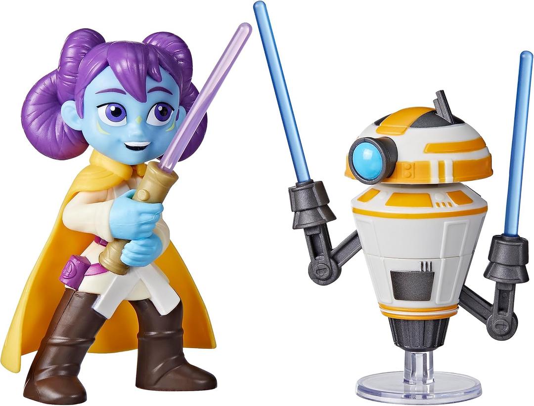 Star Wars: Young Jedi Adventures Pop-Up Lightsaber Duel, LYS Solay & Training Droid Action Figures, 4-Inch Scale Toys, Preschool Toys for 3 Year Old Boys & Girls, pack of 2