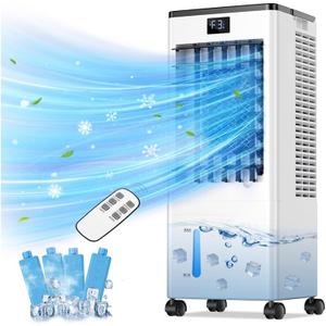 Portable Air Conditioners, Evaporative Air Cooler with Remote & LED Display, 120 Oscillation, 12H Timer, 3 Speeds & 4 Modes, 60W Energy-Efficient, Windowless Swamp Cooler for Bedroom Office Garage