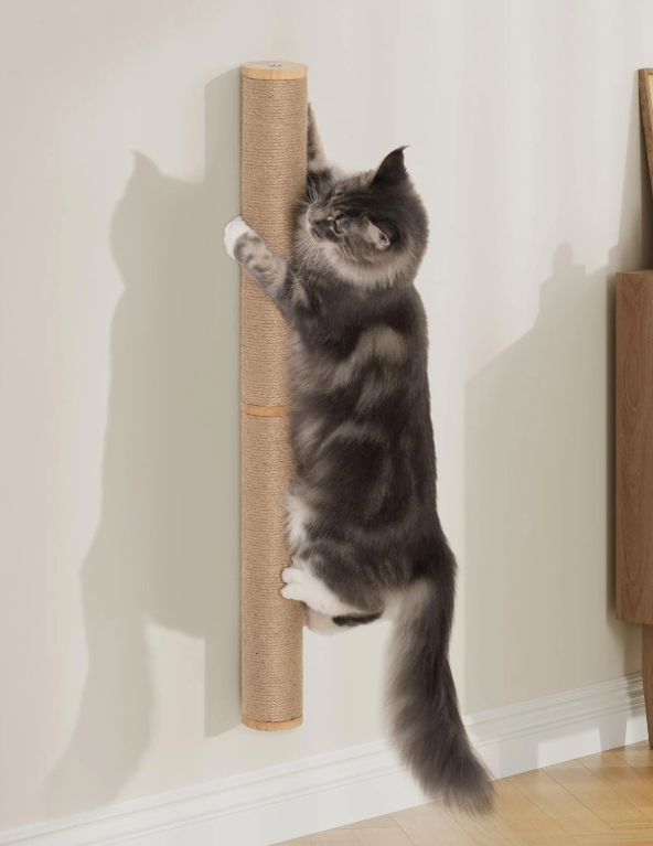 Aechonow 34'' Wall Cat Scratching Post, Wall Mounted Cat Scratcher Furniture for Indoor Active Cats, Tall Sisal Pole for Large Adult Cat Pet Climb Stretch Walk