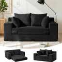 55" Small Boneless Couch, 3-in-1 Boneless Loveseat Sleeper Sofa Bed Convertible Sofa Bed with 4 Pillows, Black Corduroy Boneless Couch for Living Room, Guest Room, Small Space, No Assembly Required