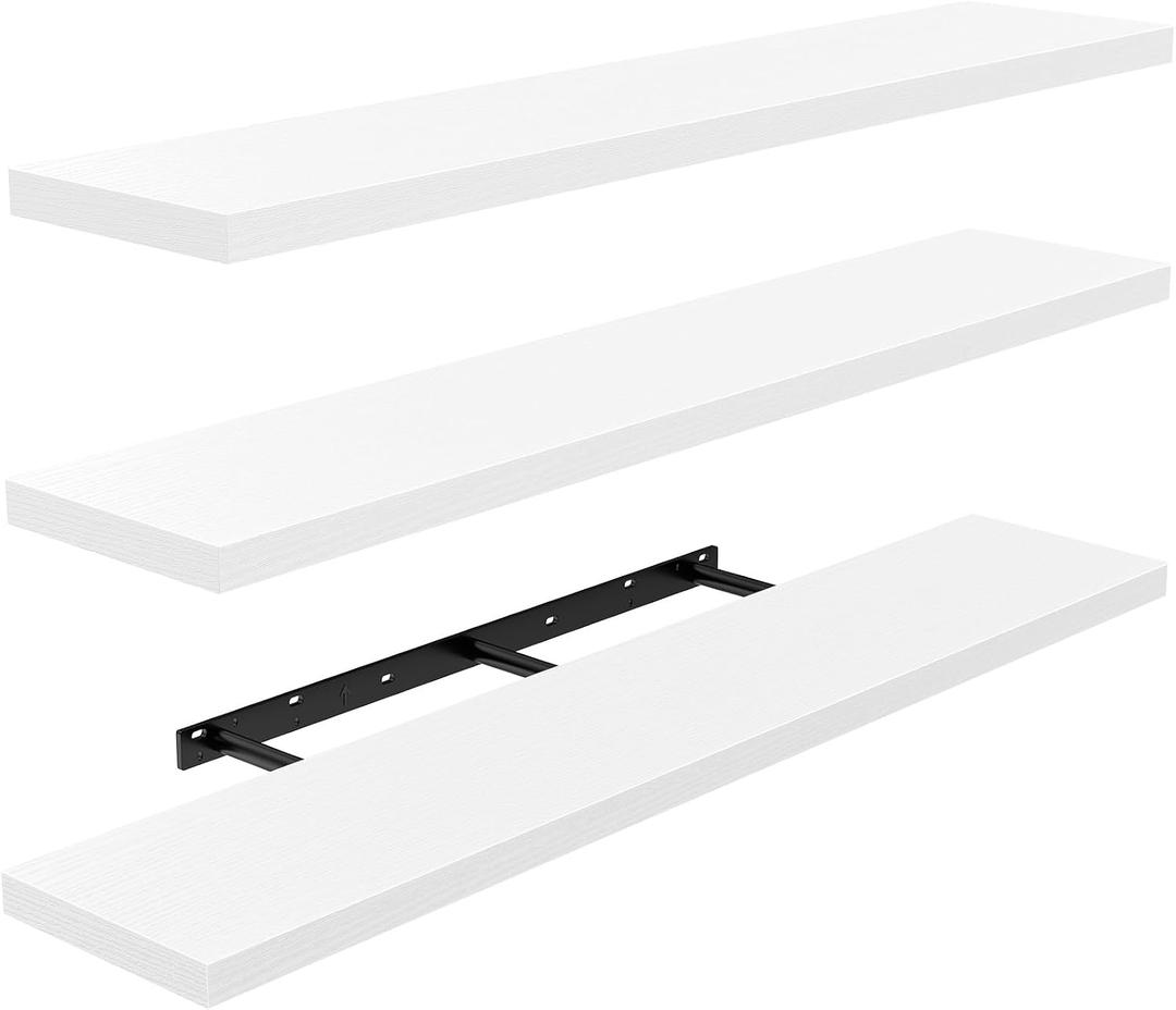 AMADA HOMEFURNISHING 35.4" L Floating Shelves, Wall Shelves Set of 3 for Bathroom/Living Room/Bedroom/Kitchen, White Floating Shelves for Wall Decor with Invisible Brackets - AMFS45W
