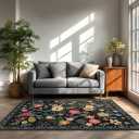 6x9 Area Rug, Floral Rugs for Living Room, Stain-Resistant Washable Bedroom Rug, Non-Slip Area Rugs for Dining Room Under Table, Indoor Carpet for Home Office (6 x 9 Black)