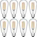 Vintage LED Edison Bulbs, 6W, Equivalent 60W, Dimmable, Warm White 2700K, ST58 Antique LED Filament Bulbs with 90+ CRI, E26 Medium Base, Clear Glass, 8 Count (Pack of 1)