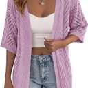 PRETTYGARDEN Women Lightweight Summer Short Sleeve Cardigan | Knit Crochet Beach Cover Up, Boho Fashion, Casual Drop Shoulder, Soft Comfy Clothes for Travel, Vacation & Cruise Wear (Purple) M