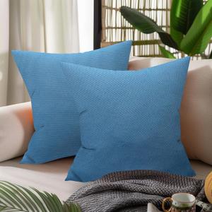 WOLKI Waterproof Outdoor Pillows 20x20 Feather and Down Filled Throw Pillow for Patio Furniture, Outside Decorative Pillow Set of 2,Blue