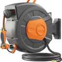 Retractable Garden Hose Reel 100ft, 1/2 inch Water Hose, Wall Mounted and 180 Deg Swivel Bracket, Slow Retraction Any Length Lock 10 Spray Nozzle