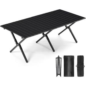 Suzile 1 Pack 4FT Folding Camping Table, Roll Up Portable Camp Table with Carry Bag, Low Collapsible Lightweight Aluminum Outdoor for Camping, Picnic, Beach, Patio, Kitchen (Black), 45.7 x 23.6 x 17.7 inches