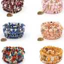 Women Beaded Bracelet Set | Colorful Boho Stackable Trendy Design with Crystal Accents Multilayer Bangle Bracelet | Fashion Stretch Braclets Jewelry for Women