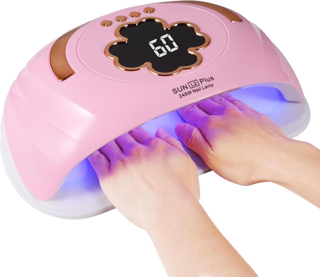 UV LED Nail Lamp for Two Hand, 248W Large Space UV Light for Nails,45 LED Beads and Professional Manicure Nail Lamp with Automatic Sensor (Pink)