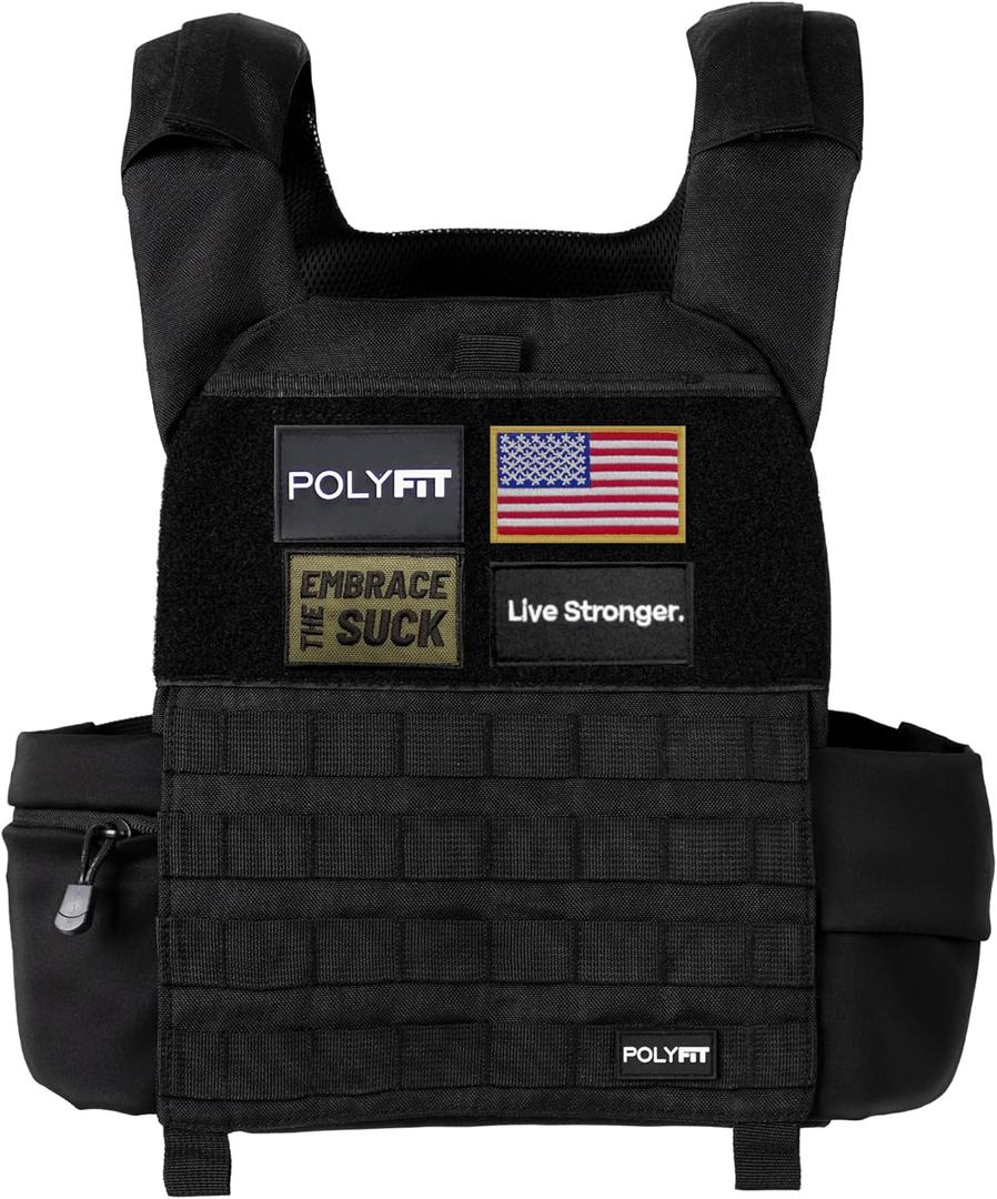 POLYFIT (Fortify) Weighted Vest for Strength and Endurance Training, Rucking, Fitness Workouts, Running, WODs (Black)