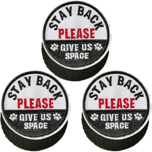 Yerchic Stay Back Please Give Us Space Patch for Service Dog Vests Harnesses Emblem Embroidered Fastener Hook & Loop Patch(3 pcs)