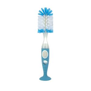 Nuby Easy Clean Dispensing Soft and Durable Bristle Bottle Brush with Textured Handles and Suction Base, 2 in 1 System, Blue