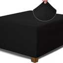 NeColorLife Square Ottoman Cover Jacquard Fabric Thick Stretchable Slipcover for Oversized Square Ottoman Furniture Protector,X-Large,Black