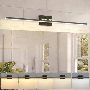 VOLISUN Modern Bathroom Vanity Light 39.4 inch, Rotatable, 24W Dimmable 5CCT Led Bathroom Light Fixture Over Mirror, Black Gold Bar Vanity Light for Bathroom Mirror Cabinets-ETL Certificated