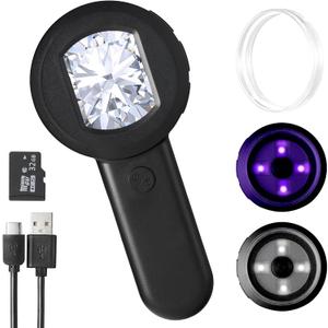 Digital Magnifying Glass, 100X Digital Magnifier with Screen & 8 LED Lights, Portable Handheld Microscope for Jewelers loupe and Coin Collectors (32GB TF Card,Compatible Mac/PC)