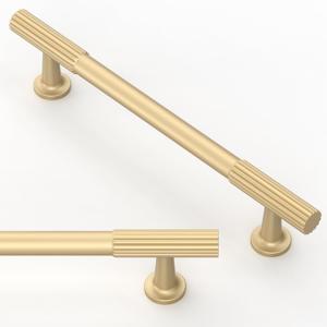 Asimerdeco 10 Pack Brushed Gold Cabinet Pulls 5 Inch(128mm) Kitchen Cabinet Handles Solid Zinc Alloy Cabinet Hardware Drawer Pulls (5" Hole Center)