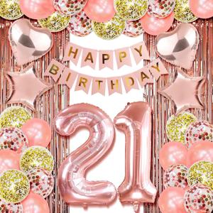Rose Gold 21st Birthday Party Decor - Happy 21st Decorations for Women & Girls