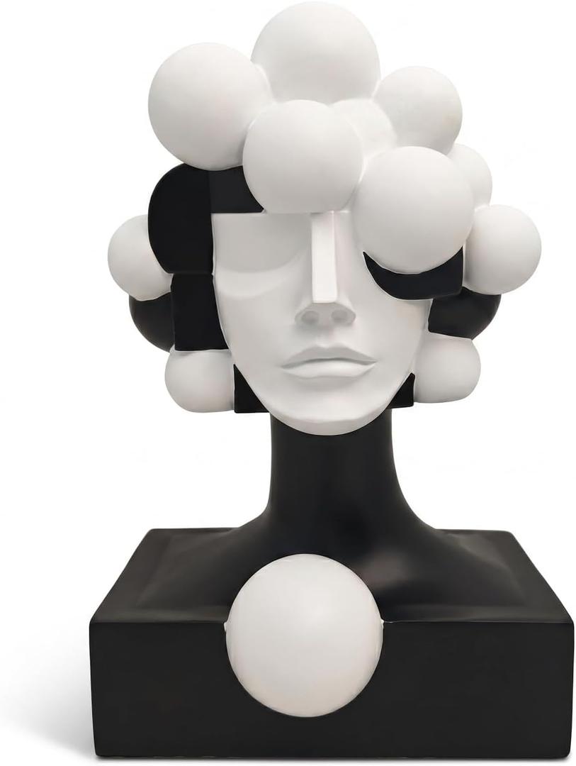 Abstract Face Sculpture Decor, Black and White Minimalist Art Bust Statue, Modern Sculptures Decorations for Home Living Room Table Office Desk, Unique Gift for Art Lovers (Black and White Statue - B)