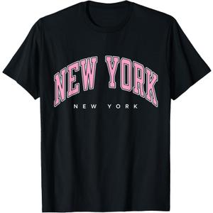 New York New York NY Varsity Style Pink Text T-Shirt Small New York New York NY Varsity Style Pink Text T-Shirt Small