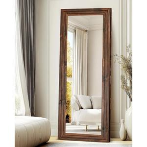 Full Length Mirror 65"x24" Solid Wood Frame Floor Large Mirror for Living Room, Bedroom Hanging or Leaning Wall-Mounted, Brown
