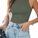 MANGOPOP Tank Top Body Suits Women Sexy Crew Neck Racerback Halter Ribbed Sleeveless Bodysuit for Women (Medium, D4 Sleeveless Gray Green)