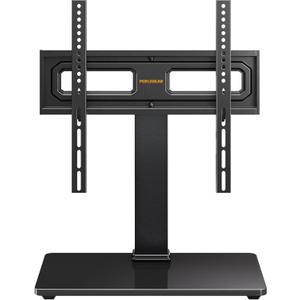 Perlegear TV Stand Mount, Universal Swivel TV Stand for 3265 Inch LCD/LED/OLED TVs up to 88 lbs, TV Legs with Tempered Glass Base, Height Adjustable TV Base Stand with Tilt, Max VESA 400x400mm (Deep Black)