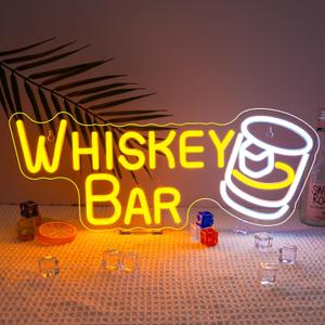 Whiskey Bar Neon Sign LED Neon Lights For Wall Decor Light Up Bar Signs For Home Bar Cart Restaurant Man Cave Beer Cafe Bistro Club Party Decorations Gift
