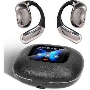 Open Ear Earphones with Touchscreen, Bone Conduction Wireless Earbuds Bluetooth 5.4, 68H Playtime with Charging Case, Over Headphones with Silicone Ear Hooks, for Outdoors Fitness Sport (Black)