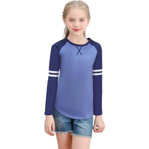 Girl's Shirts Girl Tee Cat Short Sleeve Printing Girl Striped Tops Star Girl Tee Pullover Shirt Tees Blouses (10-11 Years, B2-blue)