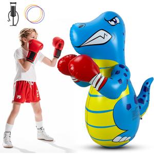 Kids Punching Bag 3-8 with Air Pump, Toddler Punching Bags for Kids, Inflatable Dinosaur Toy with Bounce- Back Action, Safe Gifts for Boys & Girls Age 3-5 Add Tossing Game