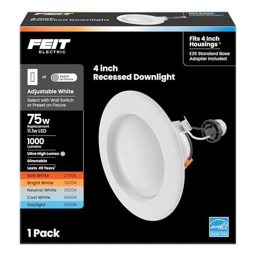 Feit Electric Enhance 4in LED Recessed Downlight, 75W Equivalent, 1000 Lumens, Dimmable, Adjustable White Color Temperature, Fits Most 4-Inch Housings, 90+ CRI, 50,000-Hour Lifetime, LEDR4XHO/6WYCA