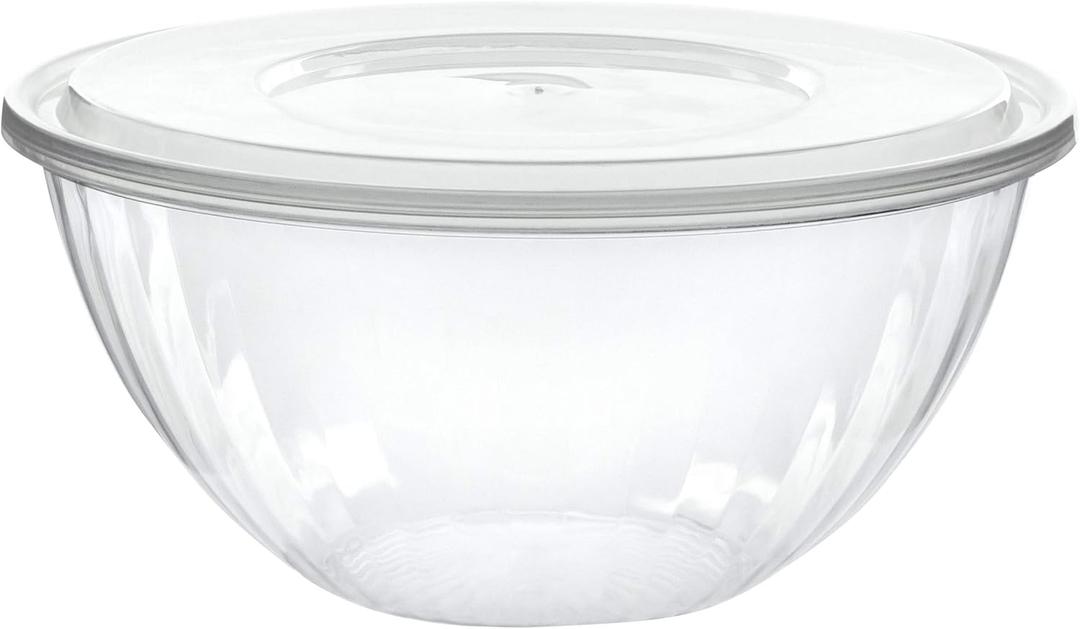 PLASTICPRO Disposable 96 Ounce Round Crystal Clear Plastic Serving Bowls With Lids, Party Snack or Salad Bowl, Chip Bowls, Snack Bowls, Candy Dish, Salad Container Pack of 8