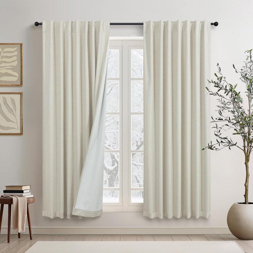 DANCURTON Beige Short Black Out Curtains 58 Inch Long for Bedroom 58 Inch Length Window Treatments Boho Kitchen Farmhouse Thermal Cooling Curtains for Summer Heat Living Room Bathroom 2 Panel Set (Linen)