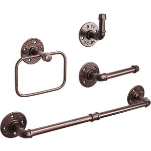 NearMoon 4 Pieces Industrial Pipe Bathroom Hardware Set, Include 18 Inch Towel Bar, Towel Ring, Toilet Paper Holder and Robe Hook, Heavy Duty Rustic Iron Decor Wall Mounted Accessories Kit (Bronze)